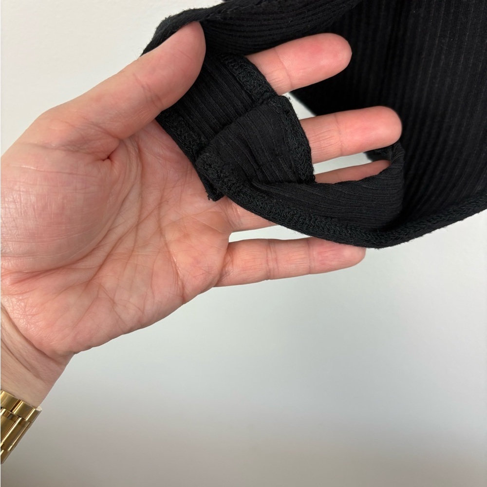 Forever 21 Black Ribbed Cut-Out Tie-Front Bodysuit Festival size Medium - Picture 6 of 8
